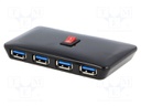 Hub USB; USB 1.1,USB 2.0,USB 3.0; black; Number of ports: 4; 0.4m