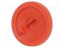Knob; thumbwheel,with pointer; red; plastic; 9.5x1mm