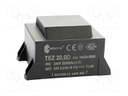 Transformer: encapsulated; 20VA; 230VAC; 24V; 833.3mA; IP00; 600g