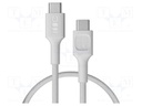 Cable; USB C plug,both sides; 0.3m; white; 480bps; textile; 100W