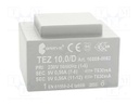 Transformer: encapsulated; 10VA; 230VAC; 9V; 9V; 555.5mA; 555.5mA