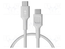 Cable; USB C plug,both sides; 0.3m; white; PVC; 480bps; 100W