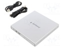 External DVD drive; silver; USB B; USB 2.0; 140x140x14mm