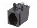 Socket; RJ12; PIN: 6; gold-plated; Layout: 6p6c; THT; angled 90°