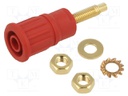 Socket; 4mm banana; 32A; 1kV; red; gold-plated; on panel; insulated