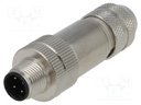 Plug; M12; PIN: 4; male; D code-Ethernet; for cable; screw terminal