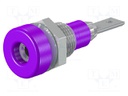 Socket; 2mm banana; 10A; 23mm; violet; soldered,on panel; 60VDC