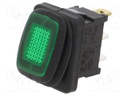 ROCKER; SPST; Pos: 2; OFF-ON; 16A/12VDC; green; IP65; LED; Body: black