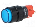 Switch: push-button; Pos: 2; SPDT; 3A/220VAC; 2A/24VDC; blue; none