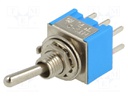 Switch: toggle; Pos: 2; DPDT; ON-ON; 3A/250VAC; Leads: for PCB; 20mΩ