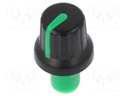 Knob; with pointer; ABS; Shaft d: 6mm; Ø16x14.4mm; black; push-in