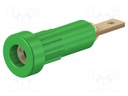 Socket; 2mm banana; 10A; 23mm; green; Mounting: soldered,on panel