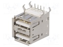 Socket; USB A; on PCBs; THT; angled 90°; double