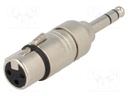 Adapter; Jack 6.35mm plug,XLR female; stereo; PIN: 3