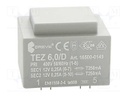 Transformer: encapsulated; 6VA; 400VAC; 12V; 12V; 250mA; 250mA; IP00