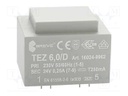 Transformer: encapsulated; 6VA; 230VAC; 24V; 250mA; Mounting: PCB