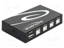 Switch; USB 2.0; black; metal; Input: USB B socket x4