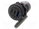 USB power supply; USB A socket,USB C socket x2; black