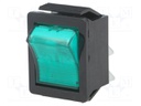 ROCKER; DPST; Pos: 2; OFF-ON; 16A/250VAC; green; neon lamp 250V