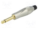 Plug; Jack 6,35mm; male; mono; straight; for cable; soldering; grey