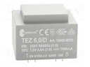 Transformer: encapsulated; 6VA; 230VAC; 7.5V; 800mA; 800mA; IP00