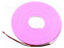 NEON LED tape; pink; 2835; 12V; LED/m: 120; 6mm; IP65; 8W/m; Thk: 12mm