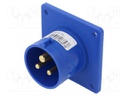 Pin & Sleeve Connector, 16 A, 230 V, Panel Mount, Inlet, 2P+E, Blue