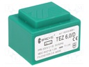 Transformer: encapsulated; 6VA; 230VAC; 6V; 1000mA; Mounting: PCB