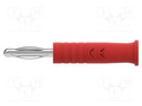 Connector: 4mm banana; plug; 10A; 30VAC; 60VDC; red; nickel plated