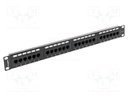 Patch panel; black; Number of ports: 24; Cat: 6; RJ45 socket x24
