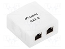 Wall socket; white; Cat: 6; RJ45 socket x2; wall mount; IP20