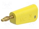 Plug; 4mm banana; 32A; yellow; gold-plated; Mounting: on cable