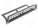 Patch panel; black; Number of ports: 12; rack 10"; RACK; Height: 1U