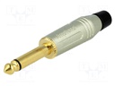 Plug; Jack 6,35mm; male; mono; straight; for cable; soldering; grey