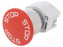 Switch: emergency stop; Stabl.pos: 2; 22mm; red; Illumin: none; IP65