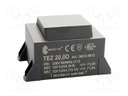 Transformer: encapsulated; 20VA; 230VAC; 12V; 12V; 833.3mA; 833.3mA