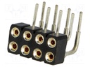 Socket; pin strips; female; PIN: 8; turned contacts; angled 90°