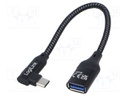 Cable; USB 3.2 Gen 2; USB A socket,USB C angled plug; 0.2m; PVC