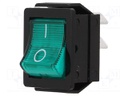 ROCKER; DPST; Pos: 2; OFF-ON; 16A/250VAC; green; neon lamp 250V
