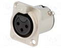 Socket; XLR; female; PIN: 3; straight; with push button; soldering