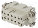 Connector: HDC; contact insert; female; DA; PIN: 10; 10+PE; crimped