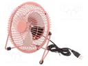 Fan: DC; Len: 1m; Colour: pink; Body dim: 190x185x100mm; Ø: 150mm; 3W