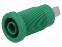Socket; 4mm banana; 36A; 1kV; green; nickel plated; on panel,screw