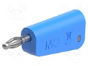 Plug; 4mm banana; 19A; blue; non-insulated,with 4mm axial socket