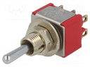 Switch: toggle; Pos: 3; DP3T; (ON)-OFF-(ON); 2A/250VAC; 5A/28VDC