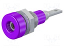 Socket; 2mm banana; 10A; 23mm; violet; Mounting: soldered,on panel