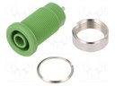 Socket; 4mm banana; 24A; green; nickel plated; screw,on panel
