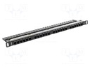 Patch panel; black; Number of ports: 24; Cat: 6; RJ45 socket x24