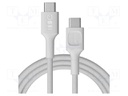 Cable; USB C plug,both sides; 2m; white; 480bps; textile; 100W
