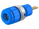 Socket; 2mm banana; 10A; 28mm; blue; Mounting: soldered,on panel